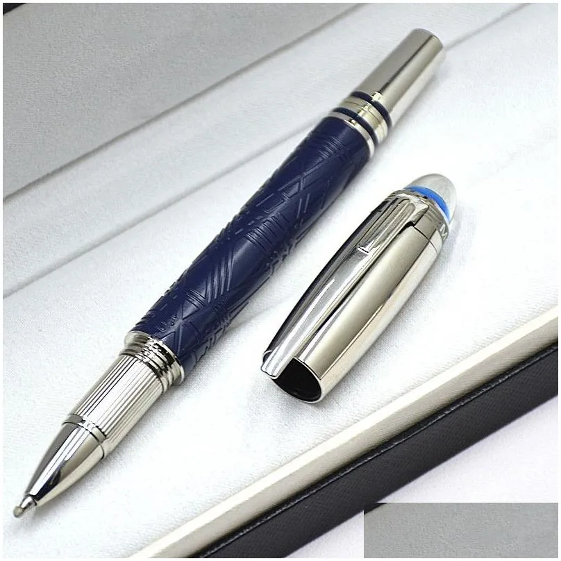 Ballpoint Pens Wholesale Limited Edition Star-Walk Blue Crystal Top Rollerball Pen Ballpoint Plating Relief Barrel Office Writing Ink Dhcom