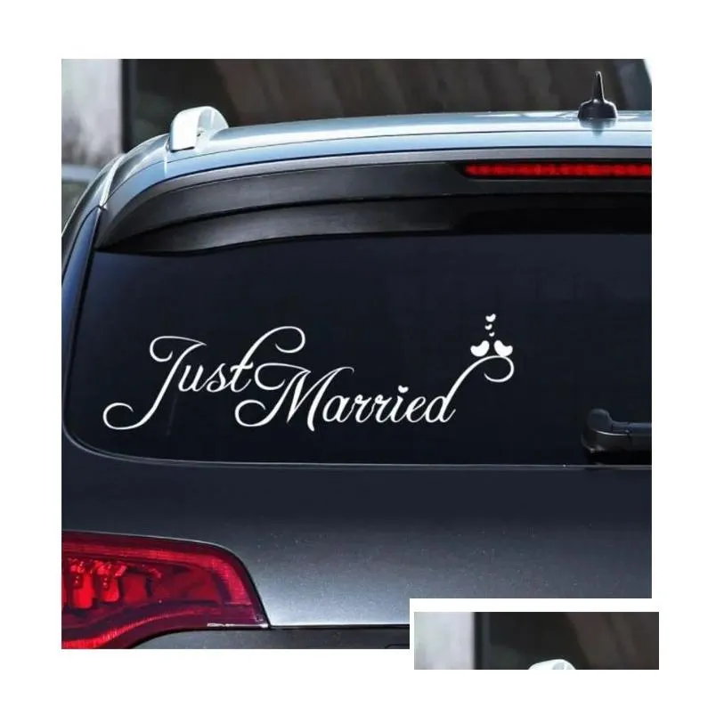 10 Pieces Stickers Just Married Car Decals Window Stickers Window Cling 8` x 23.5` White Perfect for Wedding Honeymoon