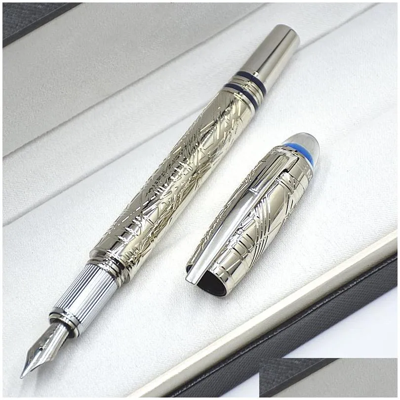 Ballpoint Pens Wholesale Limited Edition Star-Walk Blue Crystal Top Rollerball Pen Ballpoint Plating Relief Barrel Office Writing Ink Dhcom