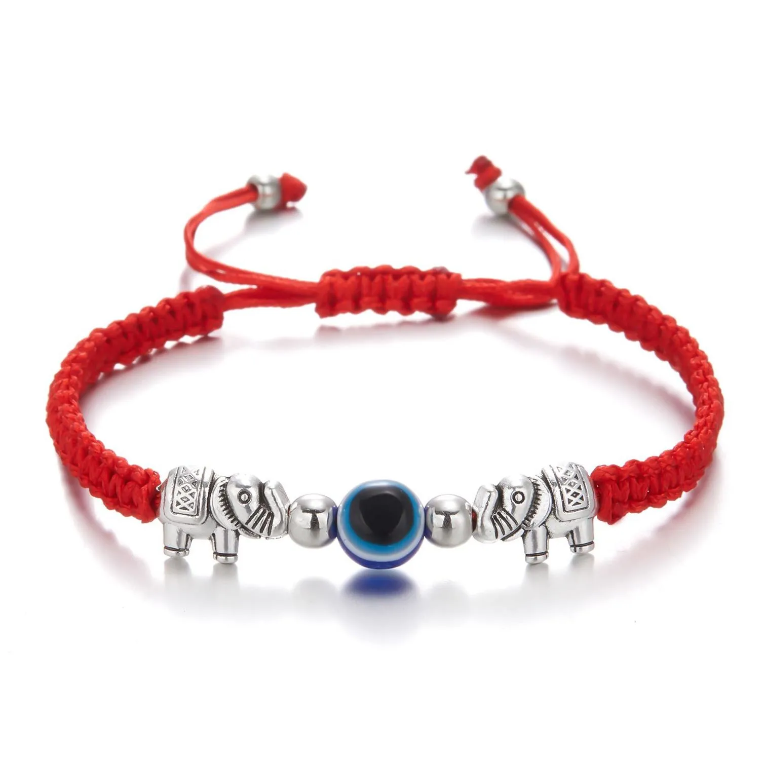 Charm Bracelets Blue Evil Eye Elephant Bracelets Women Men Lucky Handmade Red Braided String Adjustable Family Friendship Couple Brac Dhb4J