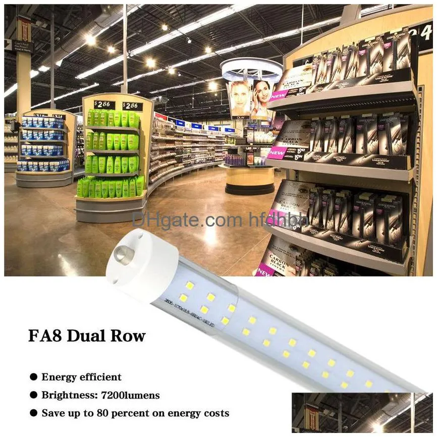 stock in us 72w 8ft t8 led tubes single pin fa8 8 feet leds light tube double rows led fluorescent ac 85-265v clear cover t10 t12 replacements ballast remove direct