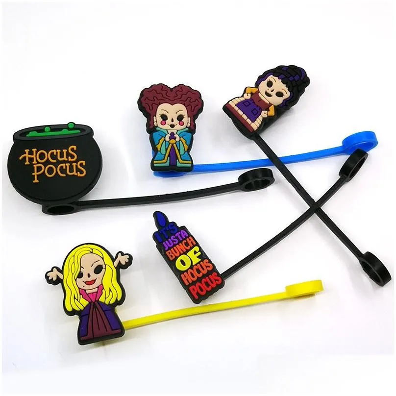 Drinking Straws Custom Hocus Pocus Soft Sile St Toppers Accessories Er Charms Reusable Splash Proof Drinking Dust Plug Decorative 8Mm Dhf5S