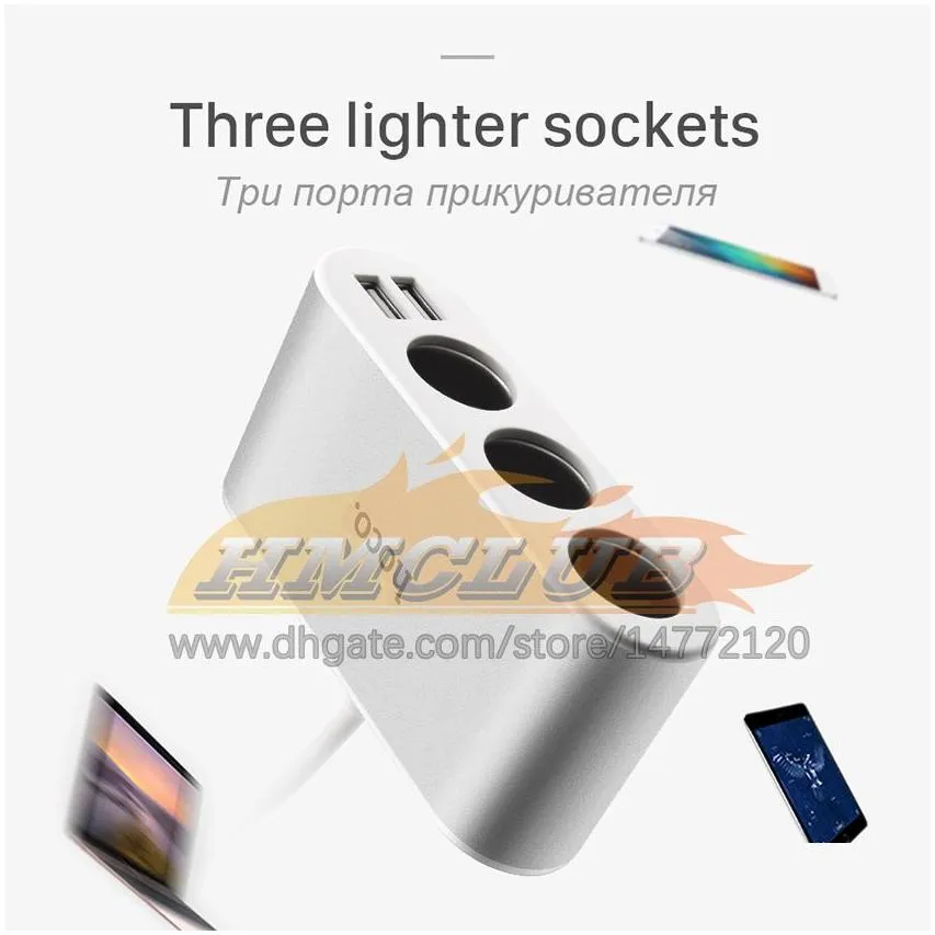 CC435 Car  3 Sockets Cigarette Lighter Adapter Splitter 2 USB Car- with Digital Display Voltage Meter Mobile Phones