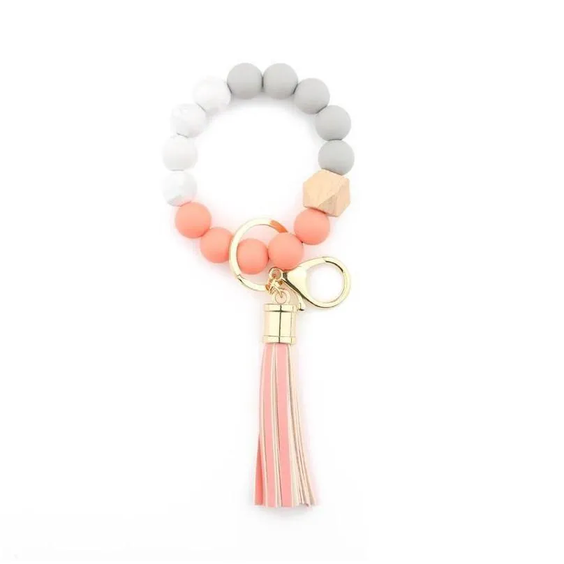 fashion silicone bead bracelets beech tassel key chain pendant leather bracelet womens jewelry 14 style 496