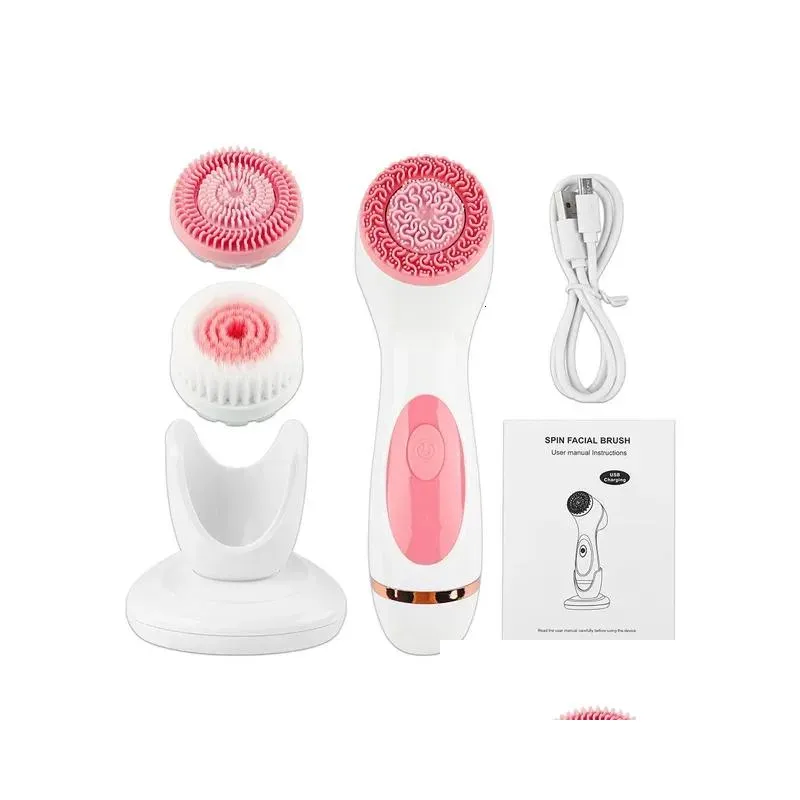 Cleaning Tools Accessories 3 in 1 Electric Cleansing Brush Silicone Rotating Face cleanser Brush Deep Cleaning brush Waterproof Massager