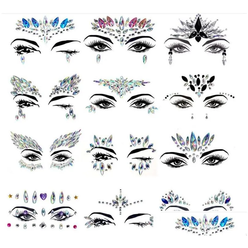 Nail Art Decorations Rhinestone Festival Face Jewels Sticker Fake Tattoo Stickers Body Glitter Tattoos Gems Flash For Music Party Make Dhym1