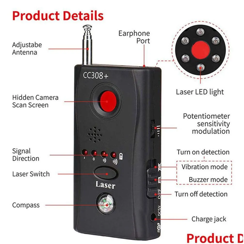 Camera Detector Wireless Signal Mti Function Cc308 Radio Wave Scanner Fl Range Wifi Rf Gsm Device Finder Anti Tracking Tool 230221 Dr Dh5Mn