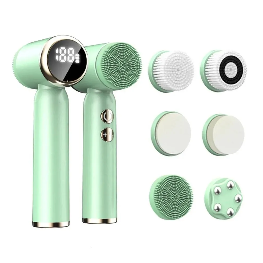 Cleaning Tools Accessories 6 In 1 Ultrasonic Cleansing Brush Electric Auto Rotating Waterproof Face Skin Acne Pore Cleaner Blackhead Removal Machine