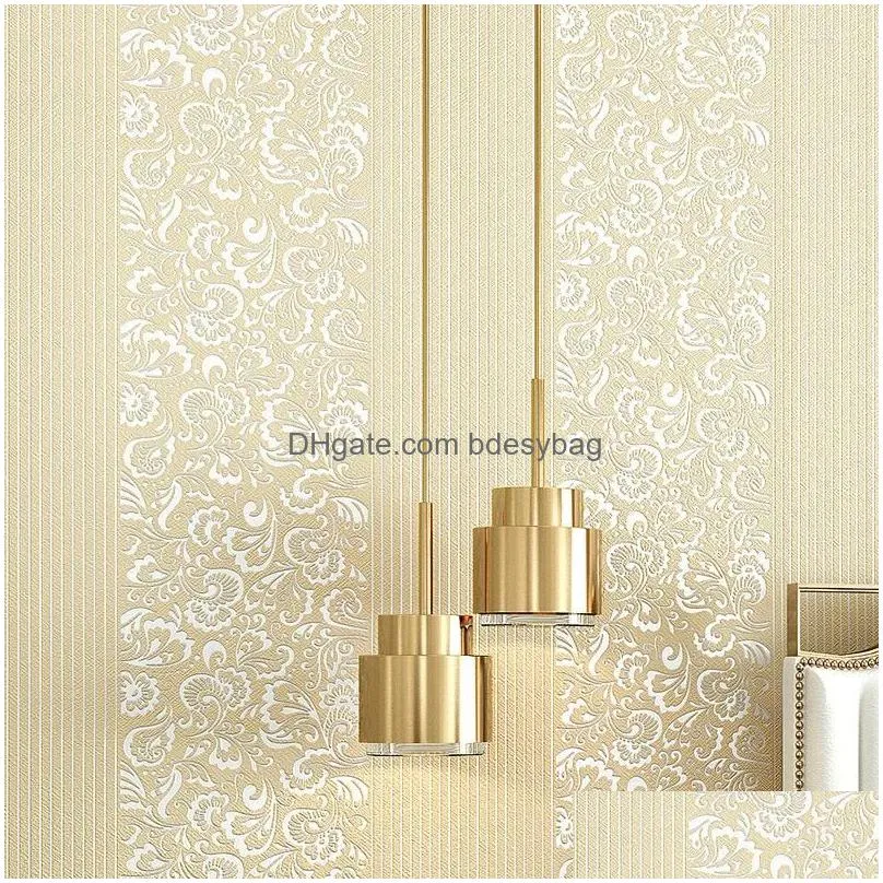 Wallpapers Wallpapers 3D Three-Nsional Living Room In The Current Bedroom White Non-Woven Wallpaper European Style Tv Background Wall Dhlo3