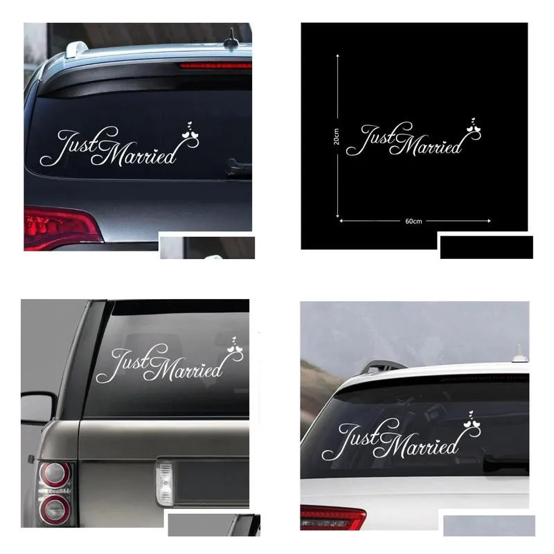 10 Pieces Stickers Just Married Car Decals Window Stickers Window Cling 8` x 23.5` White Perfect for Wedding Honeymoon