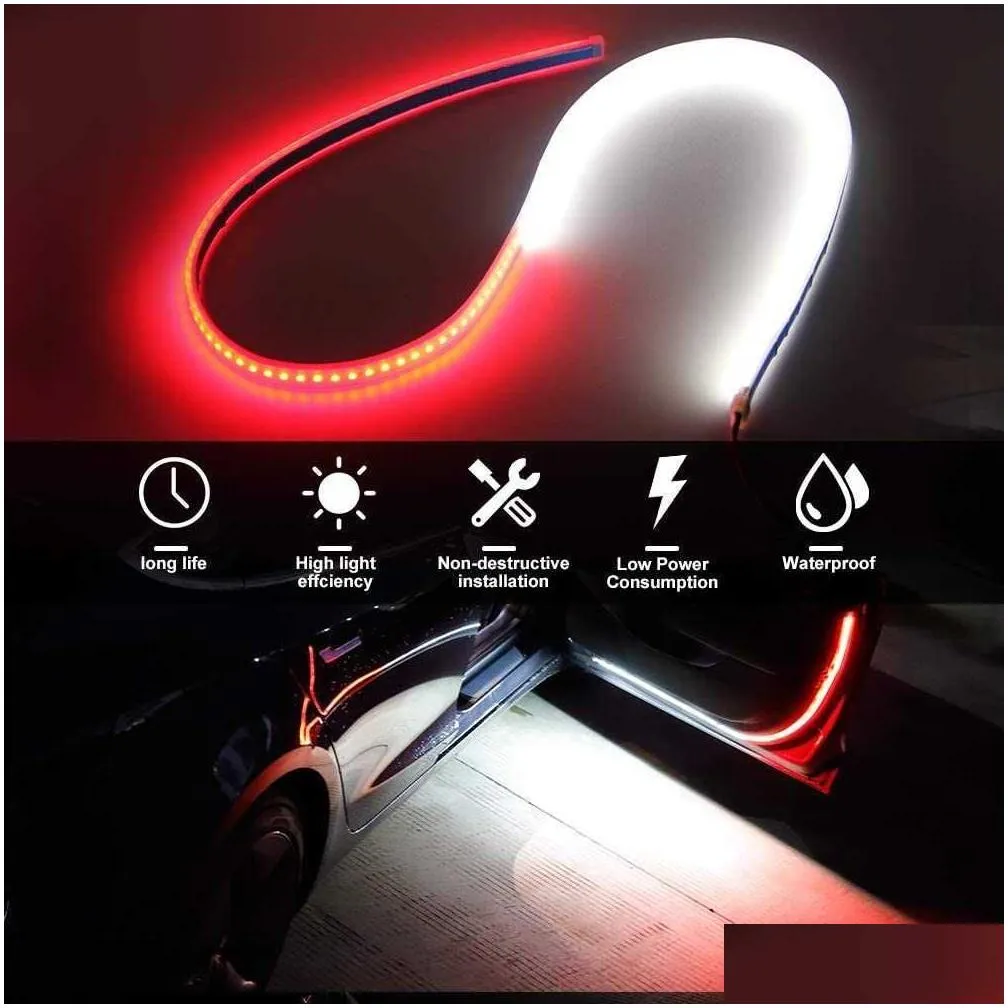 Travel Roadway Product Car Door Opening Warning Light Strips Strobe Flashing Lights Safety 12V 120cm Welcome Decoration LED Ambient Lamp Strip