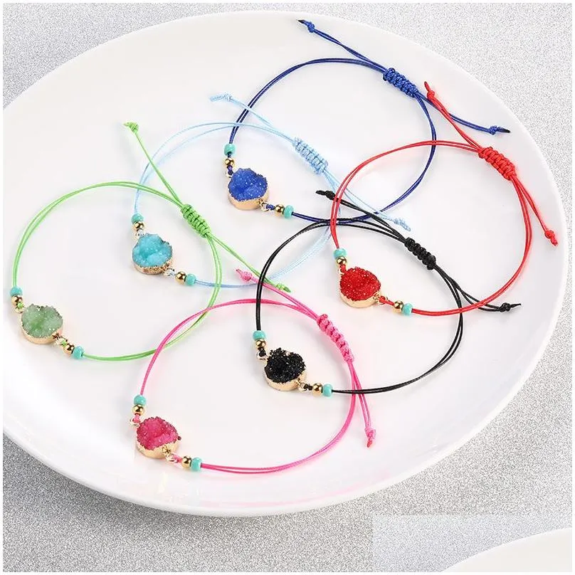 Charm Bracelets Fashion Resin Handmade Rope Chain Braided Bracelet Men Women Jewelry Make A Wish Card Gift Stone Charm Bracelets Uni Dhuz2