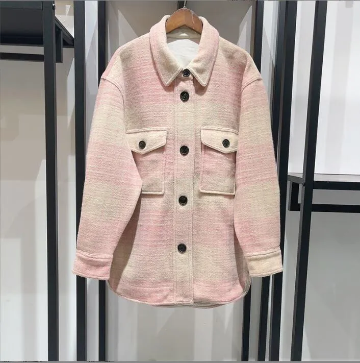 french niche fall/winter 2023 british trendy cool pink check embroidered tweed polo collar short coat