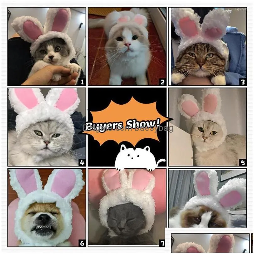 Cat Costumes Cat Costumes Funny Easter Cute Plush Costume Cap Headdress Hat With Ears For Cats Small Dogs Pet Accessories Drop Deliver Dhvkm