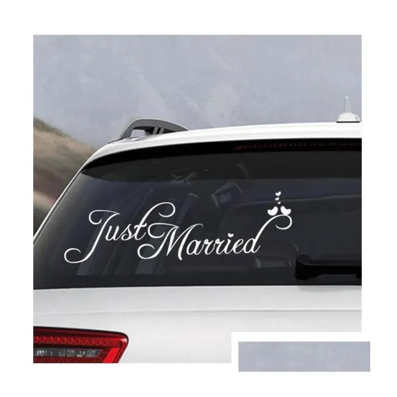 10 Pieces Stickers Just Married Car Decals Window Stickers Window Cling 8` x 23.5` White Perfect for Wedding Honeymoon