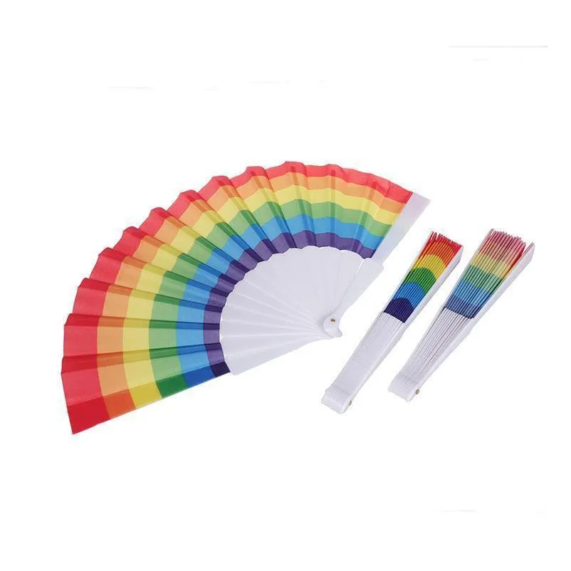 party favors rainbow fan gay pride plastic bone rainbows hand fans lgbt events rainbows-themed parties gifts 23cm