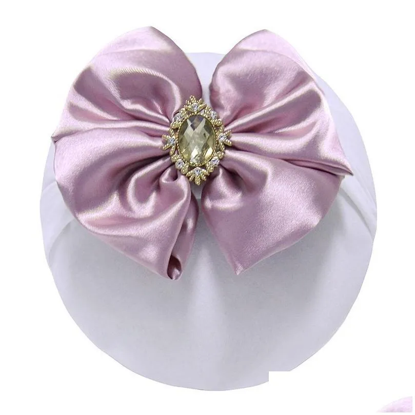 Hair Accessories Large Satin Hair Bows With Wide Nylon Headband Girls Kids Pearl Rhinestone Turban Child Accessories Drop Delivery Bab Dhir7