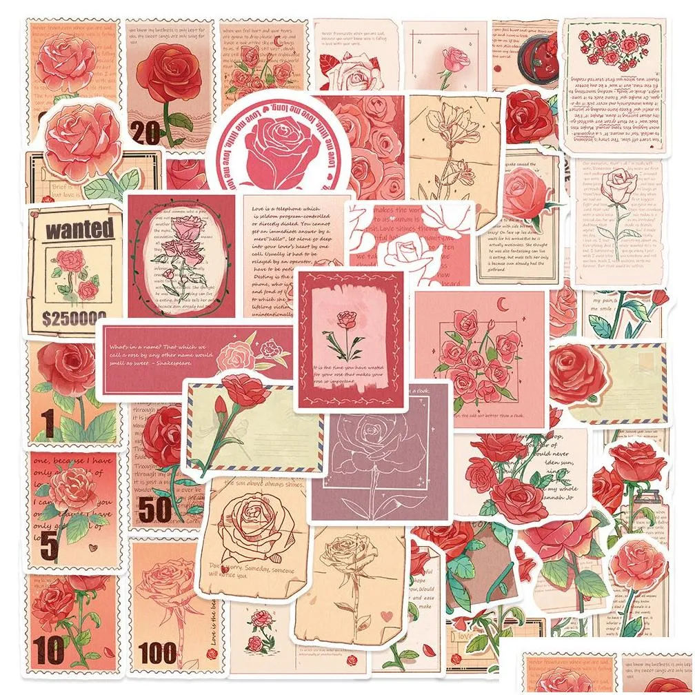 50 PCS Romantic Roses Gift Stickers For Skateboard Guitar Car Fridge Helmet Ipad Bicycle Phone Motorcycle PS4 Notebook Pvc DIY Decals