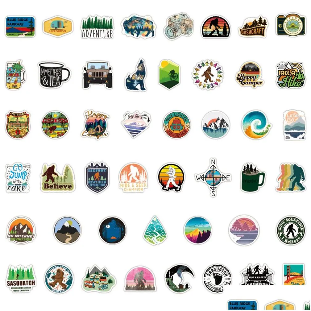 Car Stickers 100Pcs Bigfoot Savage Outdoor Sasquatch Iti Stickers No-Duplicate For Skateboard Laptop Lage Bicycle Guitar Helmet Water Dhoxf