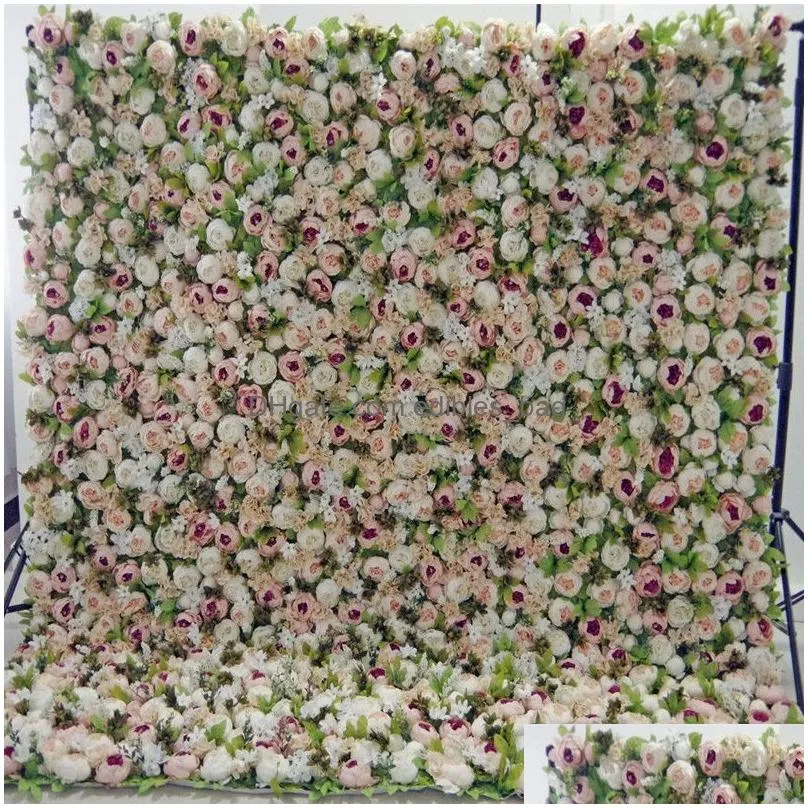 high quality luxury 3d artificial flower wall with rolled up base cloth flowers arrangement panel for wedding backdrop decoration