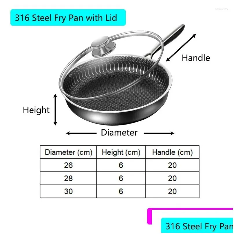 Pans 30CM Pan With Lid 316 Stainless Steel Frying Non-stick Uncoated Wok Double-sided Honeycomb Skillet