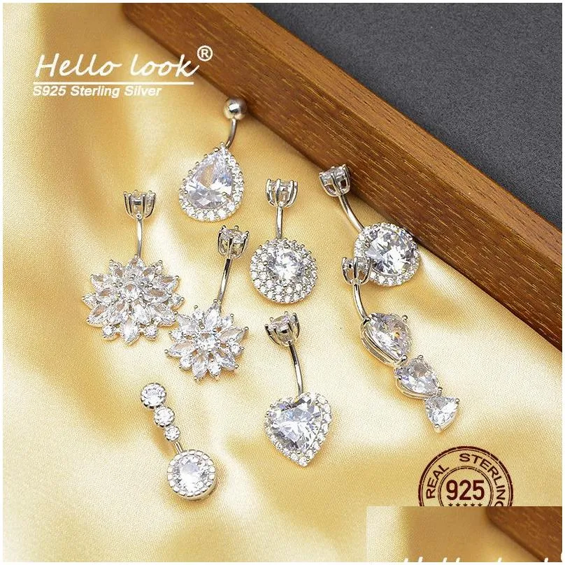 nose rings studs hellolook 925 sterling silver navel piercing luxury zircon belly button ring for women 925 silver belly piercing body jewelry