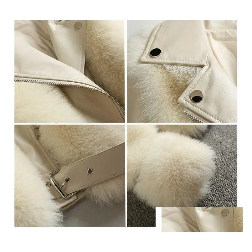 Women`S Fur & Faux Fur Gizmosy Fashion Faux Fox Fur Coats Women Winter Motorcycle Pu Leather Turn Down Collar Warm Jacket Outwear Luxu Dhdle