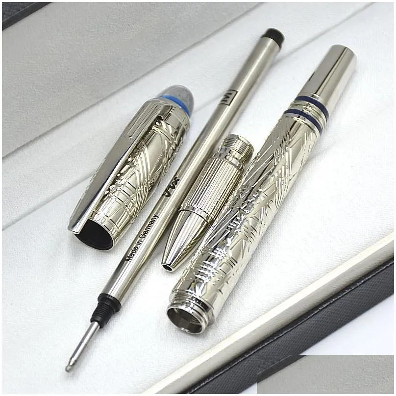 Ballpoint Pens Wholesale Limited Edition Star-Walk Blue Crystal Top Rollerball Pen Ballpoint Plating Relief Barrel Office Writing Ink Dhcom