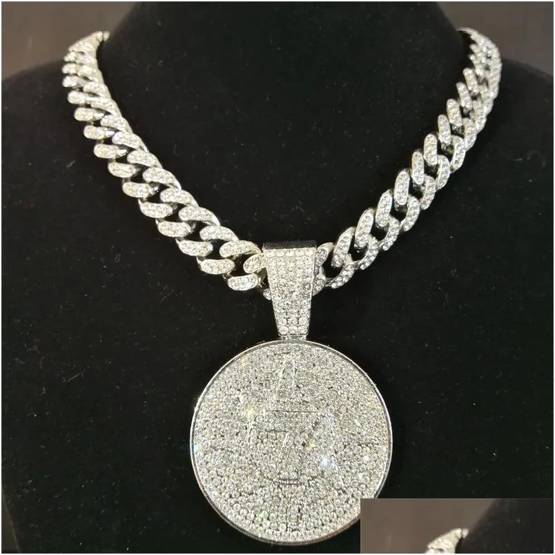 pendant necklaces hip hop crystal lucky number 7 pendant with big  cuban chain choker necklace for men women iced out coin jewelry