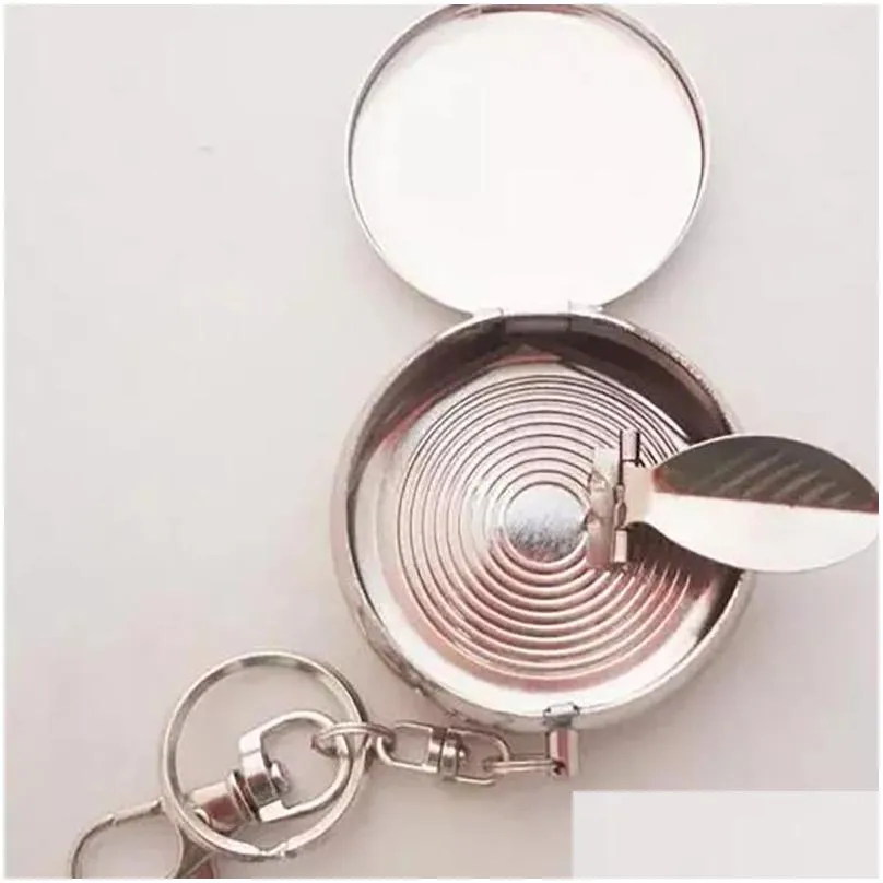 Ashtrays 5X1.7Cm Fashion Pocket Stainless Steel Portable Round Cigarette Ashtray With Keychain Christmas Gift Party Eec2868 Drop Deliv Dheej