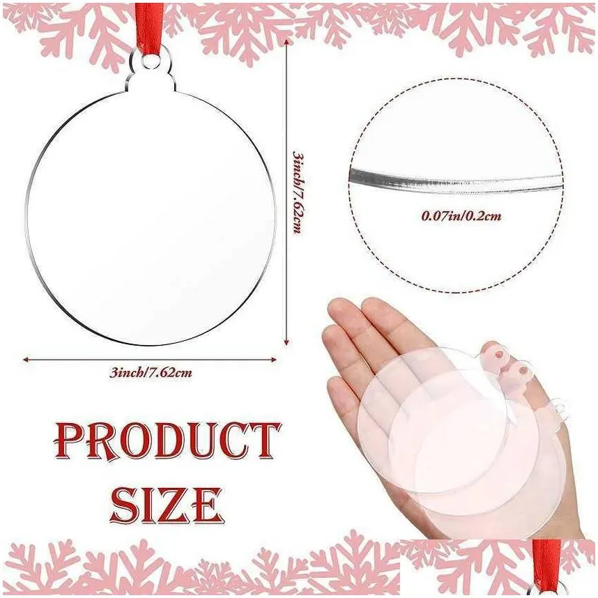 stock 24 piece 3inch transparent clear circle christmas hangtag diy blank round acrylic xmas tree ornaments pendant xu
