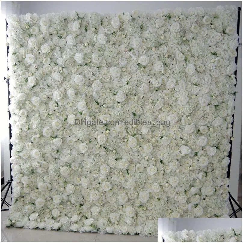 high quality luxury 3d artificial flower wall with rolled up base cloth flowers arrangement panel for wedding backdrop decoration