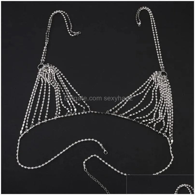 pendant necklaces sexy bra necklace rhinestone chain jewelry hollow out crystal gold bikini tassel crossover chains top chest belly