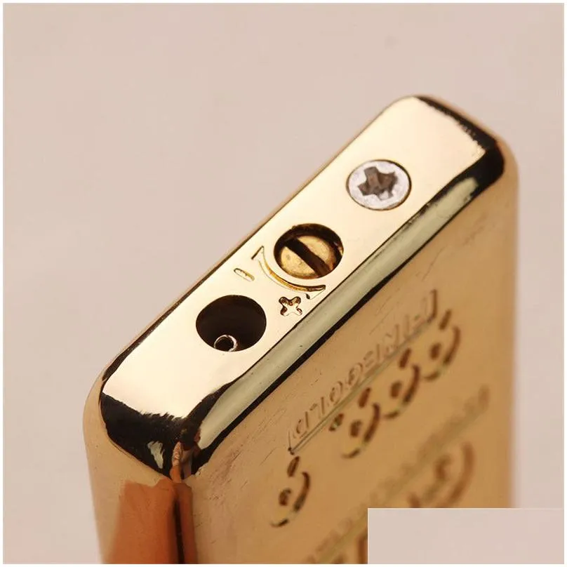  luxury compact gas lighter inflated butane bullion refill lighters grinding wheel bar gold brick metal smoking accessories