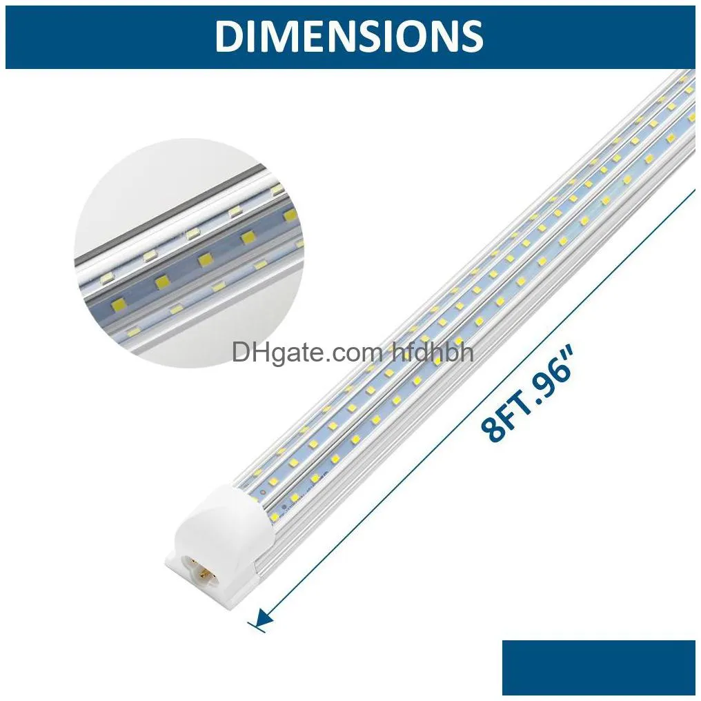 v-shaped 2ft 4ft 6ft 8ft cooler door led tubes t8 integrated leds tube 120w d-shaped triple row led lights fixture stock in usa for shop garage warehouse