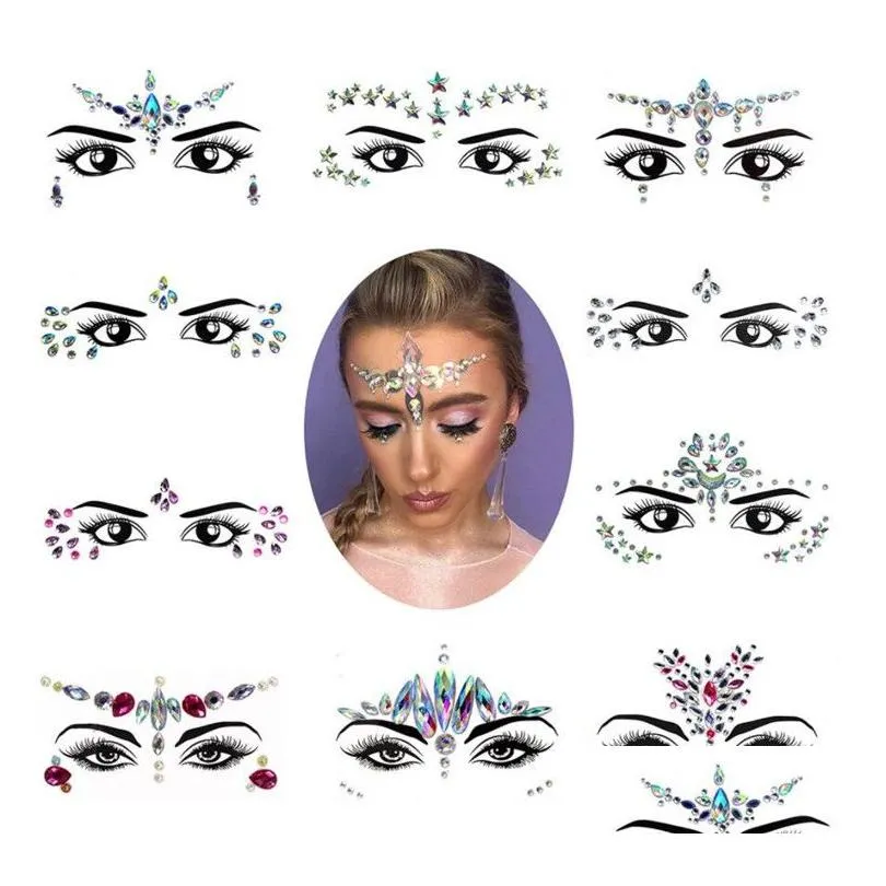 Nail Art Decorations Rhinestone Festival Face Jewels Sticker Fake Tattoo Stickers Body Glitter Tattoos Gems Flash For Music Party Make Dhym1