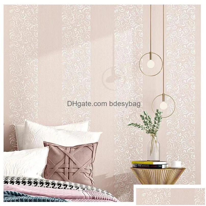 Wallpapers Wallpapers 3D Three-Nsional Living Room In The Current Bedroom White Non-Woven Wallpaper European Style Tv Background Wall Dhlo3