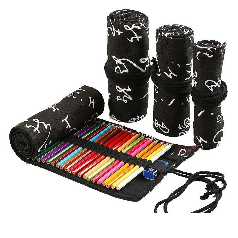 Pencil Bags Wholesale 12 Roll School Pencil Bag Canvas Pen Curtain Large Capacity Painter Student Drop Delivery Office School Business Dhy9F