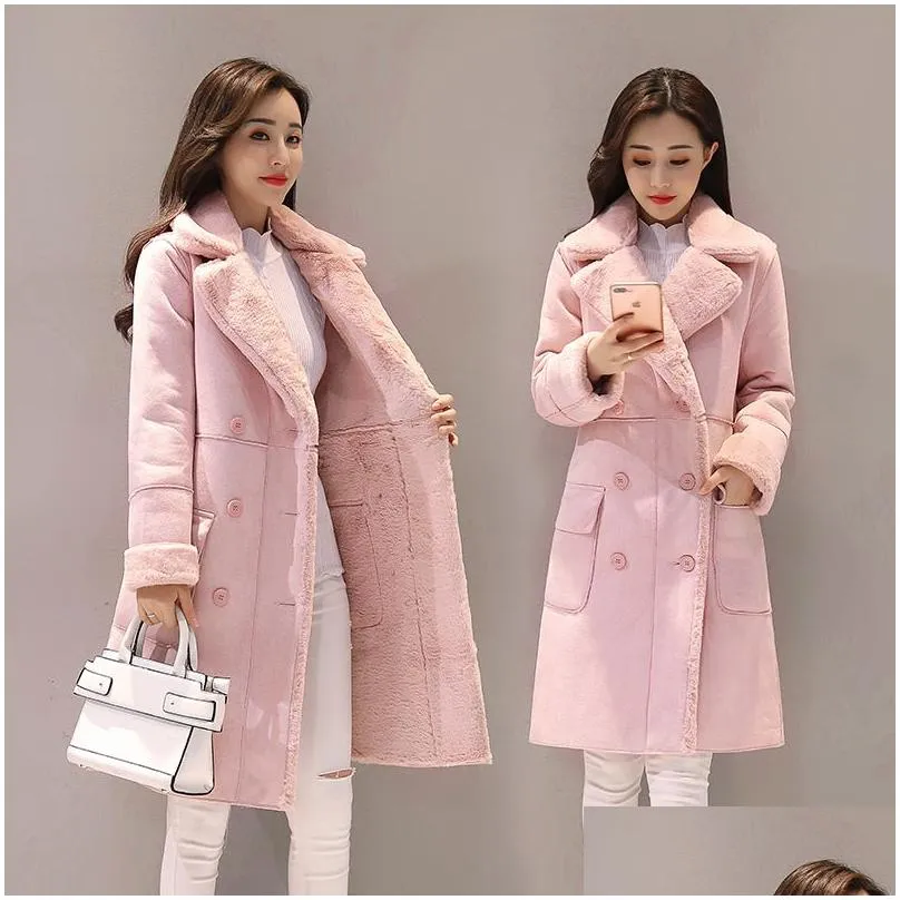 Women`S Trench Coats Women Suede Fur Winter Coat New Fashion Thick Faux Sheepskin Long Jacket Overcoat Female Solid Warm Trench Drop D Dhk5Z