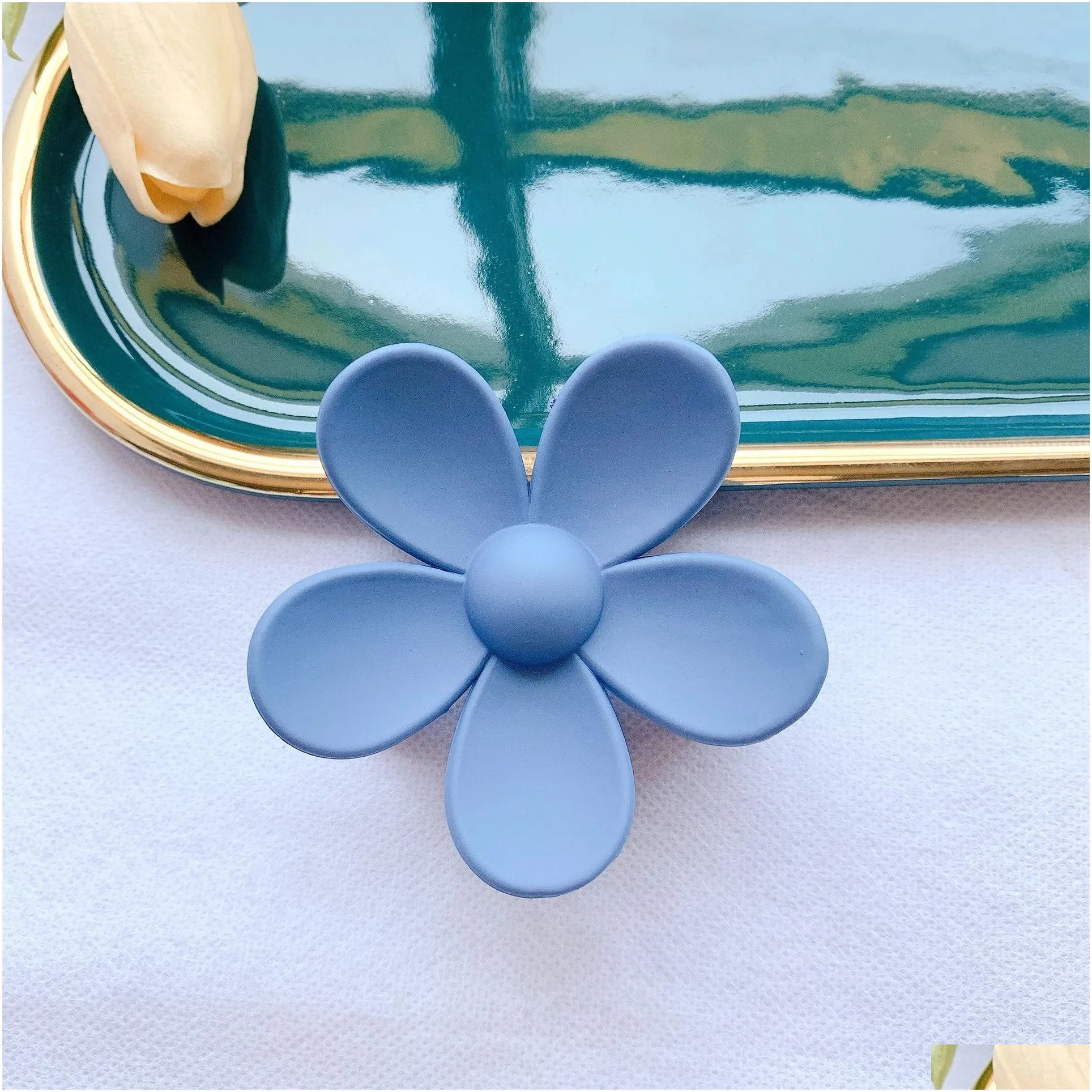 Hair Clips & Barrettes 2021 Korean Large Strong Holder Blue Flower Elegant Frosted Hair Claws Pink Clip Claw Hairdressing Tool Access Dh70J