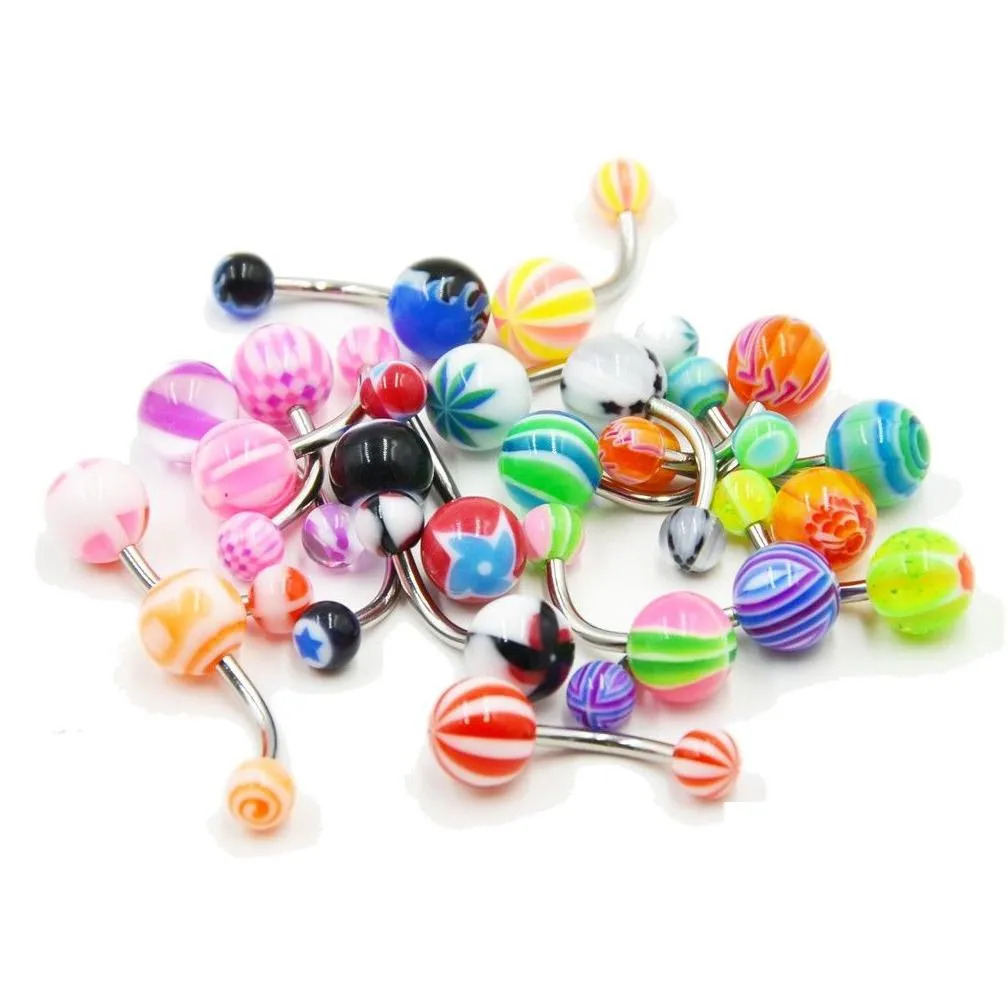 Navel & Bell Button Rings Mixed Belly Button Navel Rings Auniquestyle Stainless Steel Barbells Body Piercing Fashion Acrylic Women Y J Dhfvh