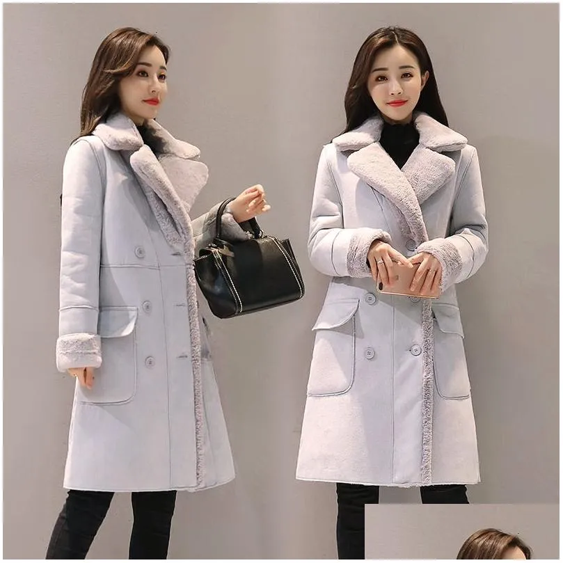 Women`S Trench Coats Women Suede Fur Winter Coat New Fashion Thick Faux Sheepskin Long Jacket Overcoat Female Solid Warm Trench Drop D Dhk5Z