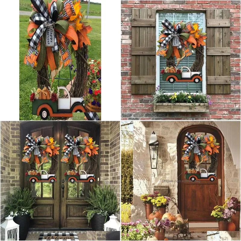 pumpkin truck wreath fall for front door farm  sign autumn decoration halloween stolen doorplate decor q08121583857gg rio