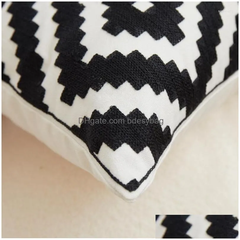 Cushion/Decorative Pillow Pillow Nordic Ins Style Embroidery Er Black Red Geometric Square Decorative Pillows Home Bed Sofa Chair Head Dhbu6