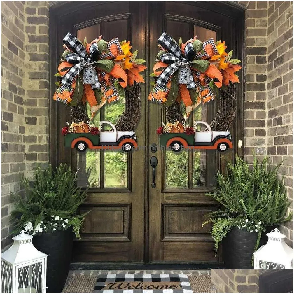 pumpkin truck wreath fall for front door farm  sign autumn decoration halloween stolen doorplate decor q08121583857gg rio