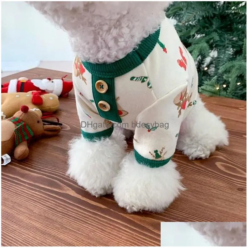 Dog Apparel Dog Apparel Christmas Elk Shirt Autumn Pet Clothes Button Hoodies For Small Dogs Cat Puppy Plover Flecce Warm Clothing Rop Dhsqv