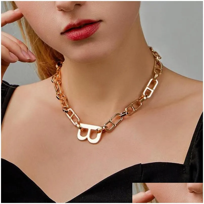 chains vintage thick chain letter b choker necklace for women jewelry hip hop clavicle charms jewellery colar kolye