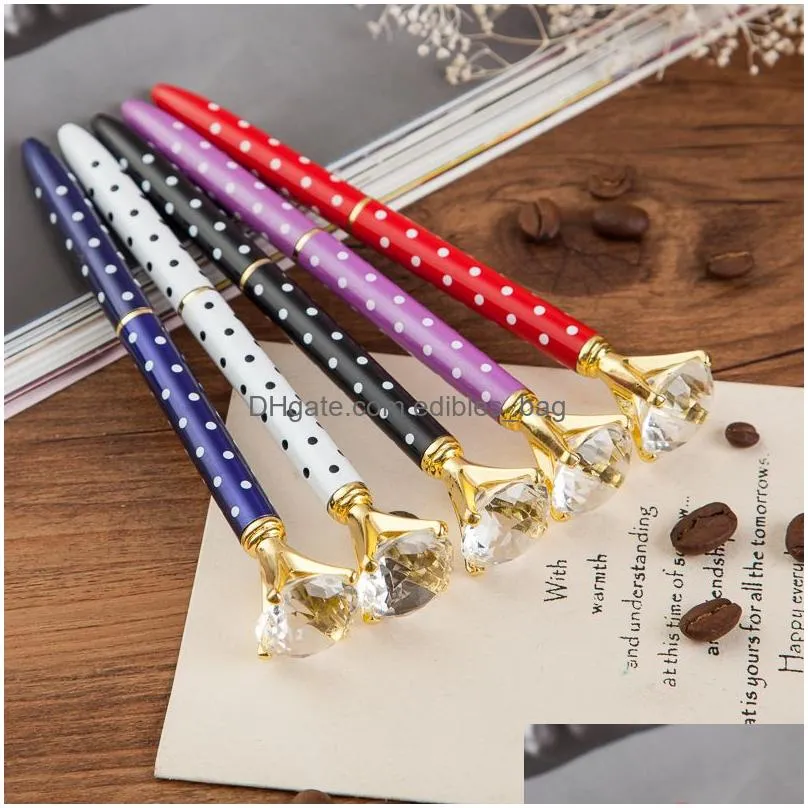 wholesale 20pcs kawaii crystal ball pens ballpen fashion dot girl 19 carat large diamond ballpoint pen pens for school stationery