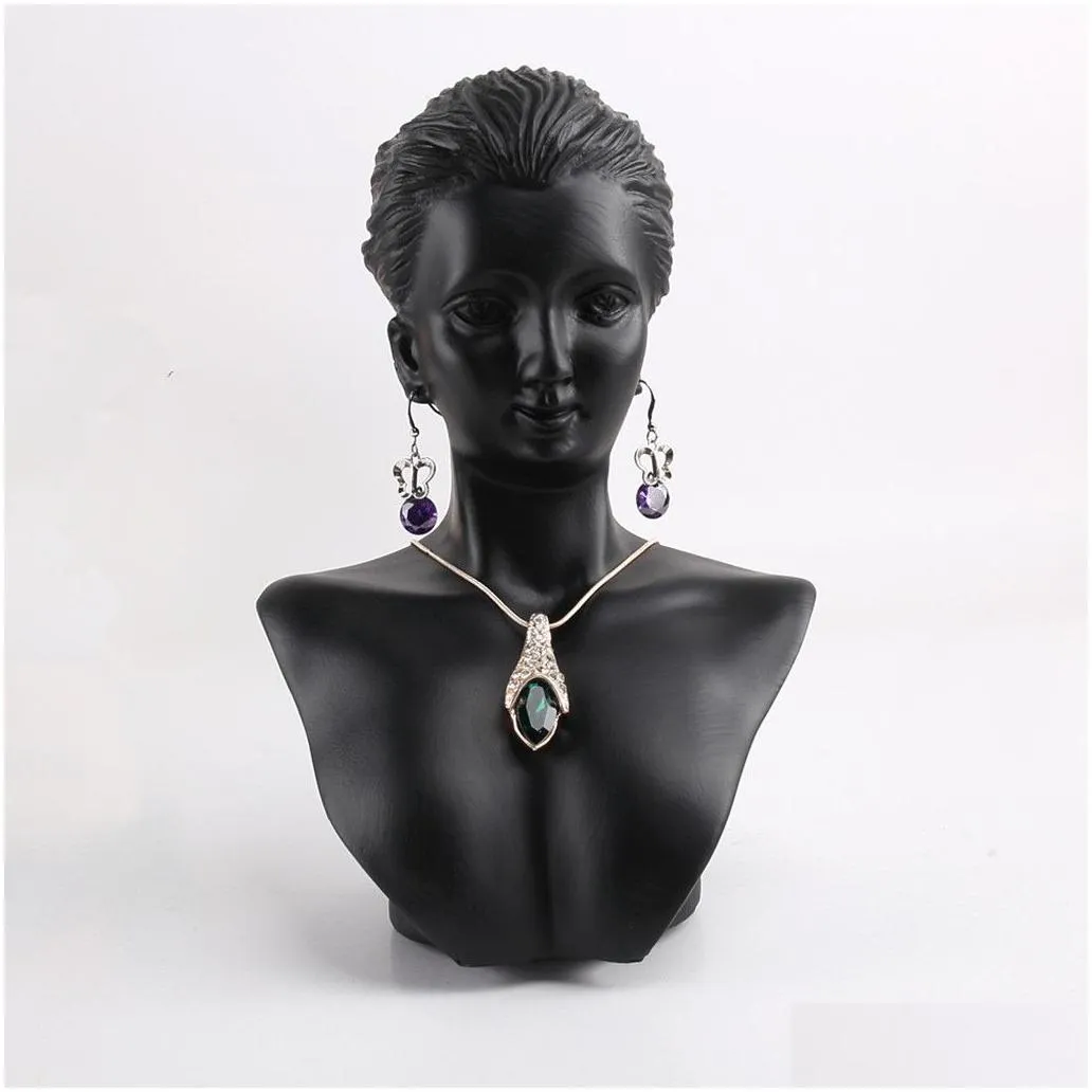 boutique counter black resin lady figure mannequin display bust stand jewelry rack for necklace pendant earrings mx200810