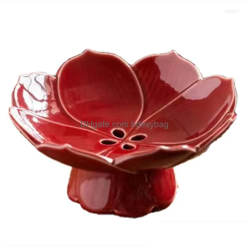 Dishes & Plates Plates Lotus Tall Feet Chinese Modern Drainable Relief Hollow Fruit Bowl Desktop Pastry Dishes Drop Delivery Home Gard Dhnic